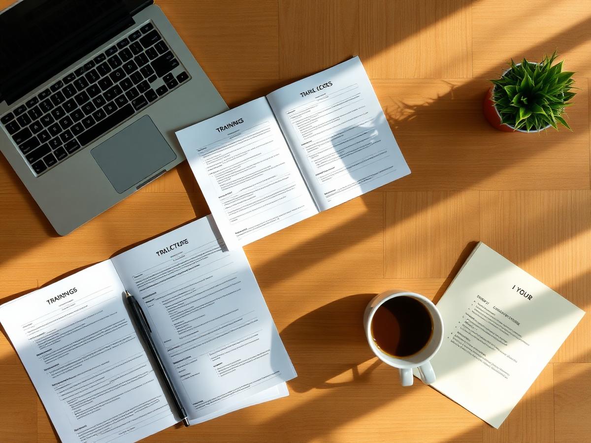 Training manuals and safety checklists on a wooden desk